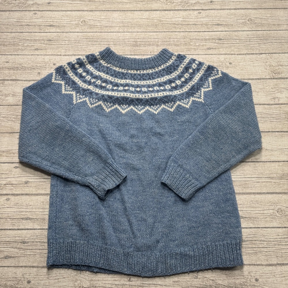 Vintage Handmade Fair Isle Sweater Men's XL Blue Nordic Yoke Wool Pullover Knit